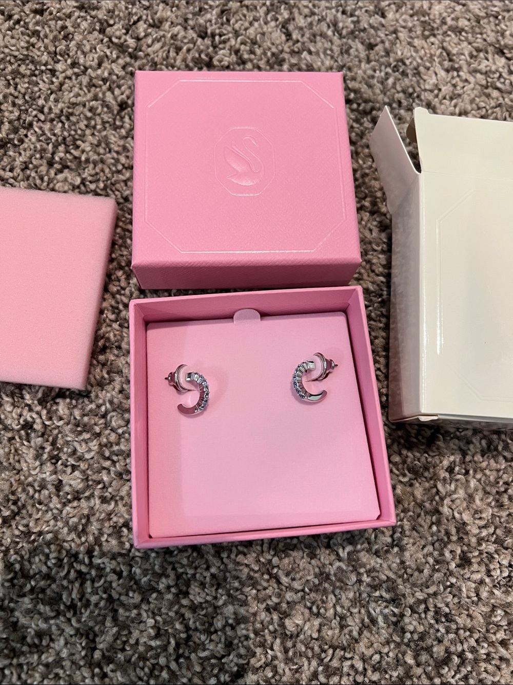 Swarovski Blue Crescent Crystal Hoop Earrings with Pink Gift Box